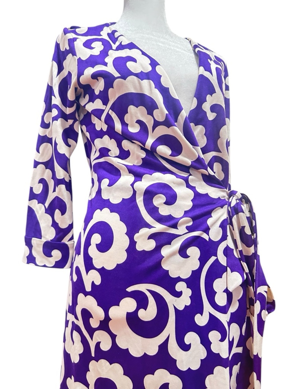 Diane Von Furstenberg DVF retro Purple Wrap Dress Silk Jersey Print Size 4